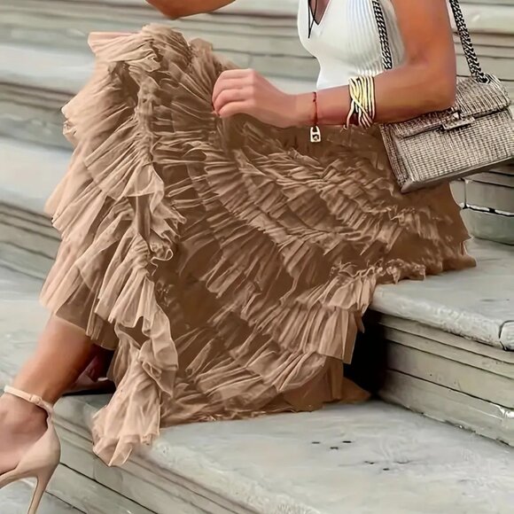 NEW! BOHO Tulle LAYERED MAXI SKIRT SZ L - Picture 6 of 7
